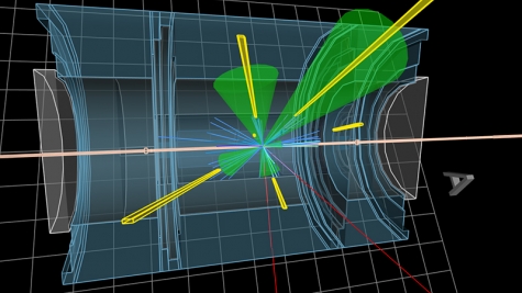 Simulated LHC collision event