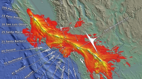 Ground motion simulations reveal regions at risk of strong shaking during a possible magnitude-8 earthquake on the San Andreas fault