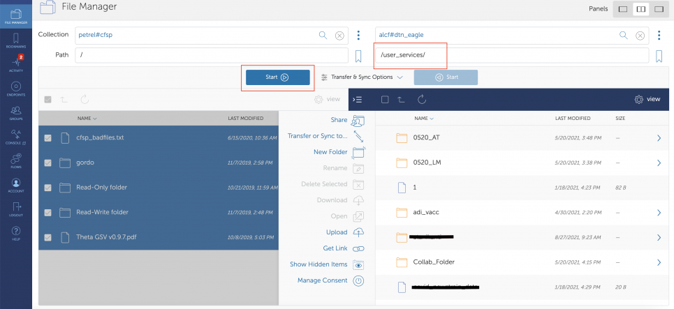 Transfer from source to destination