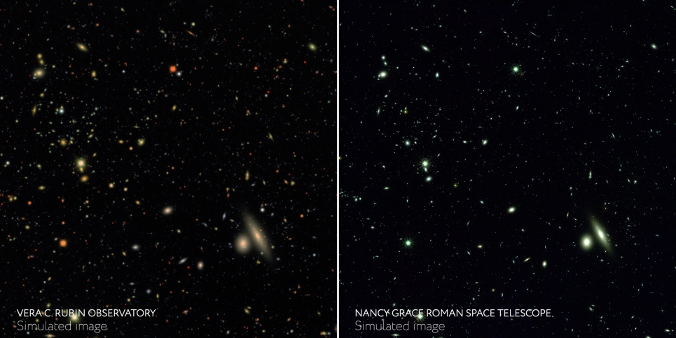 Side-by-side simulated images for the Vera C. Rubin Observatory and NASA’s Nancy Grace Roman Space Telescope