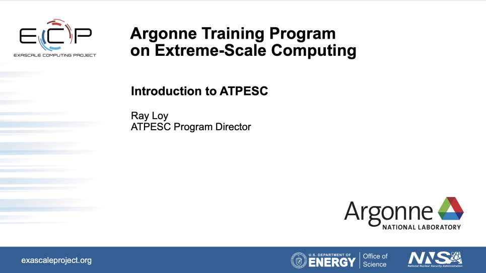 Slide one of Introduction to ATPESC 