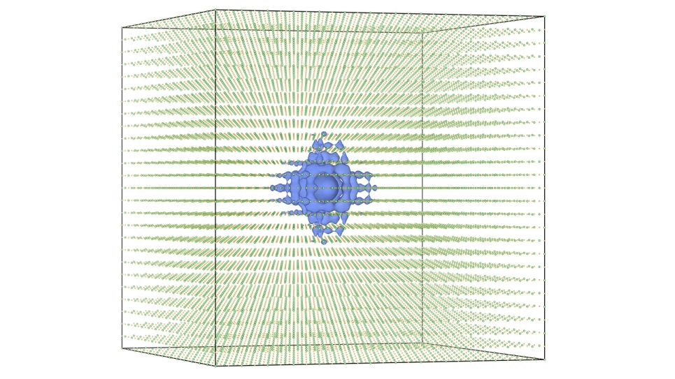 Charge density of a defect state in a 17,574-atom LiH supercell