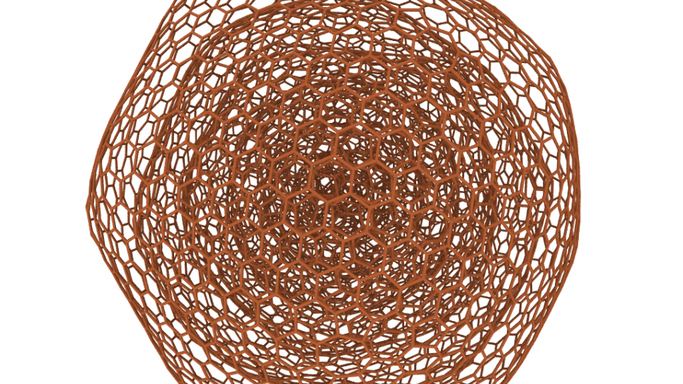 Atomistic simulations indicate that both silicon and molybdenum induce structural degradation of nanodiamonds: silicon induces rapid amorphization of the diamond lattice and the amorphous carbon subsequently transforms into carbon onions (pictured) which lead to a near frictionless state.